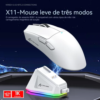 Mouse Attack Shark x11 Mouse gamer sem fio PWA3311 de 2,4 GHz BT5.0 22000 DPI 400IPS RGB