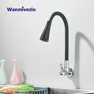 Torneira De Cozinha Modo Duplo 360 ° Alça Única Giratória Em Aço Inoxidável Flexível