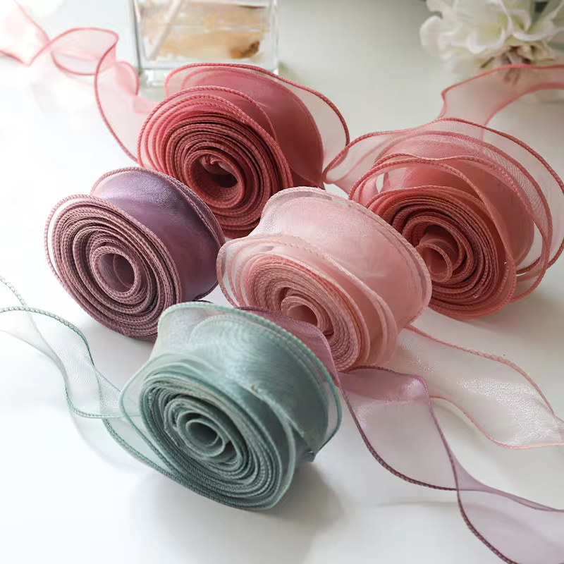 10 Jardas/Rolo Fita De Chiffon Transparente Organza Fitas De Cetim Para ...