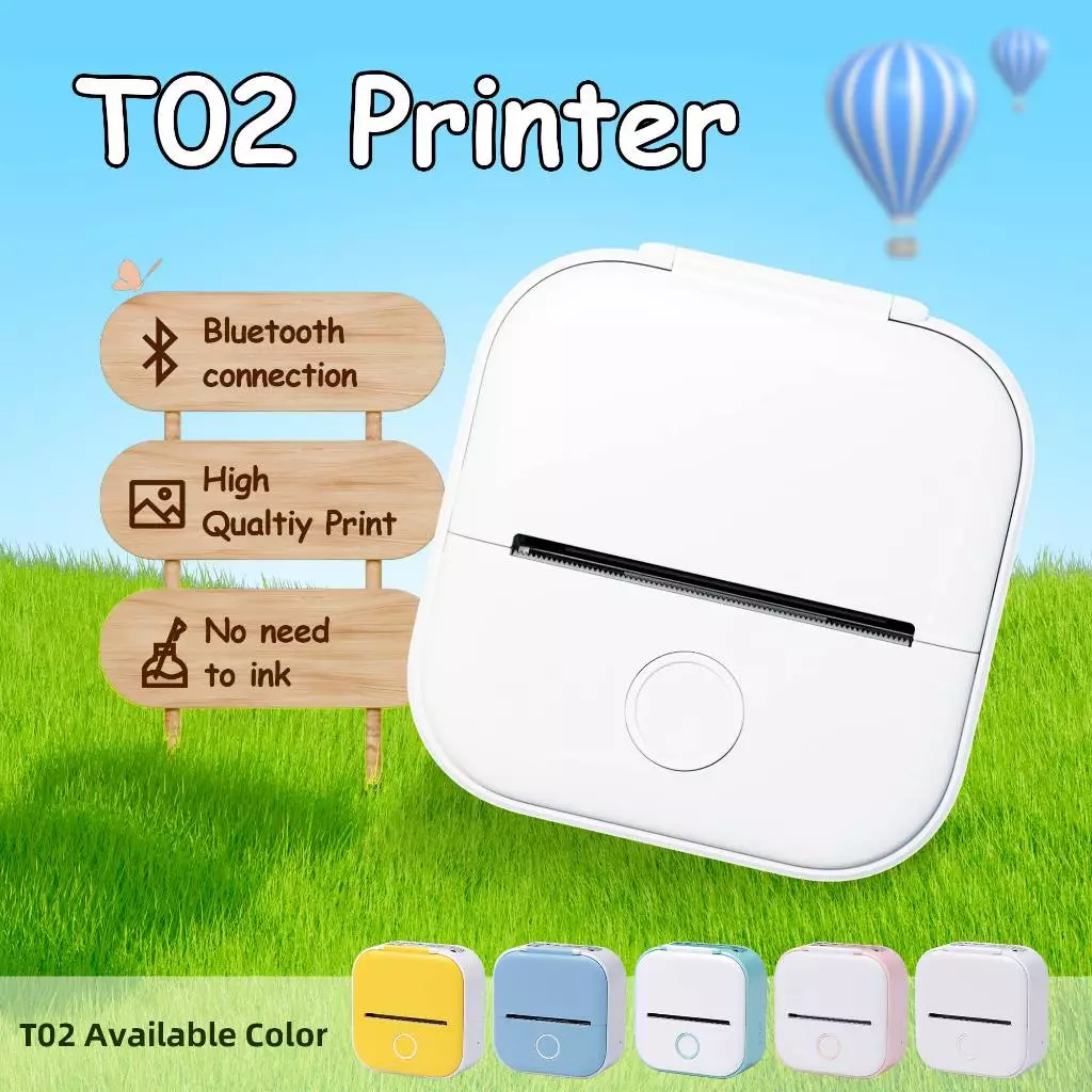 T02 Phomemo Mini Impressora Portátil Térmica 53mm Adesivo Sem Fio De Bolso Tinta