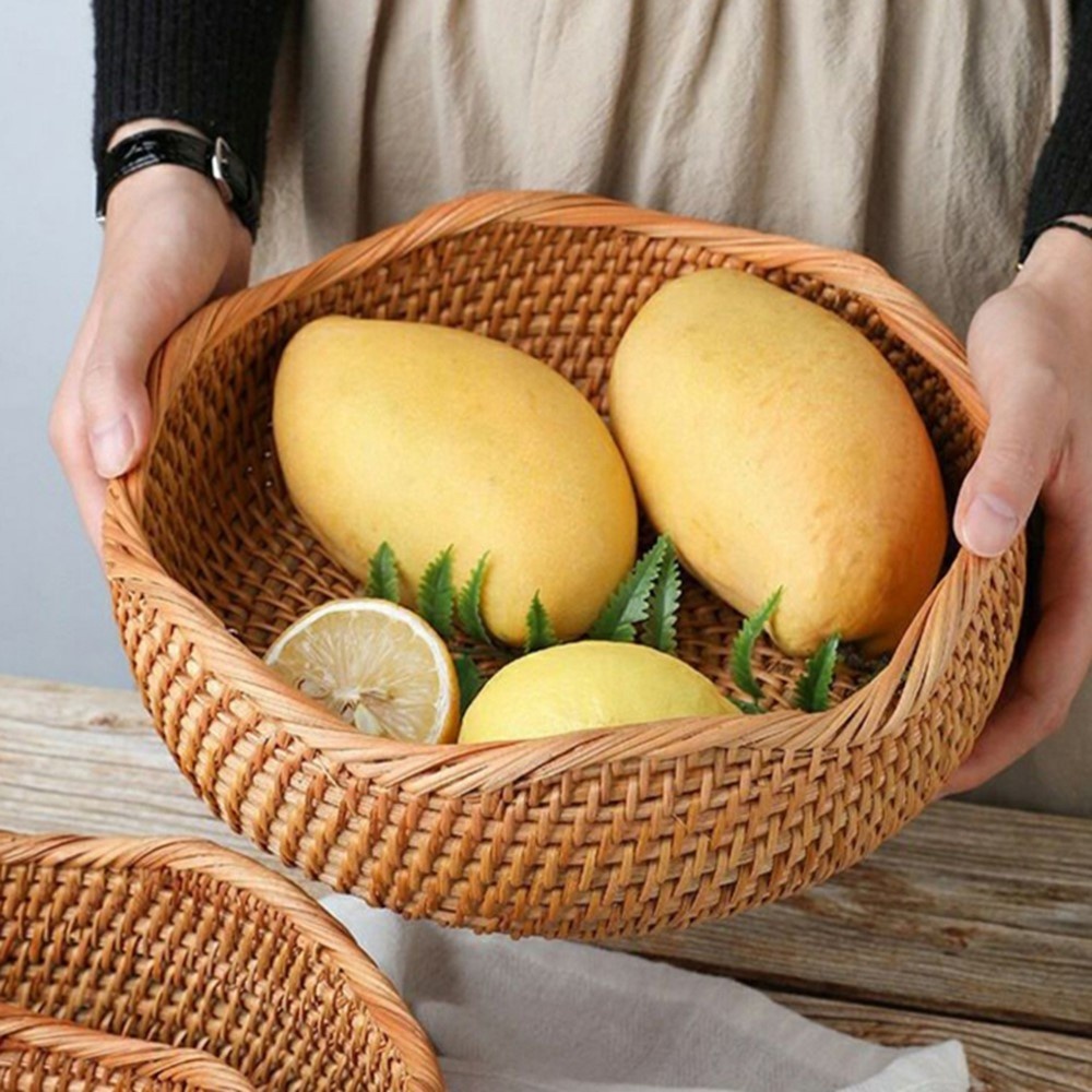 Floral Rattan Cesta De Armazenamento Da Mão Tecido Borda Bandeja De Vime Para Fruit Pão Food Breakfast Exibição Casa