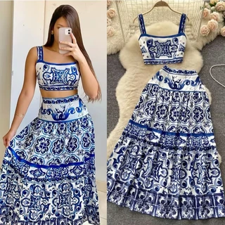 Roupas femininas de outono novo vestido grande com saia de duas peças (25259)