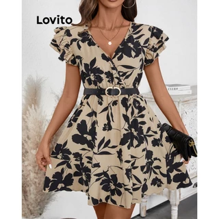 Lovito Vestido de babados de camada dupla elegante para mulheres LBL18484