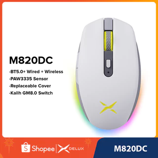 Rato Para Jogos Delux M820DC Sem Fio + RGB Recarregável Pmw335 DPI 32000 Mouse Bluetooth Windows Mac