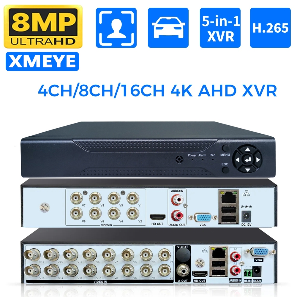 8CH/16CH 5 Em 1 Híbrido DVR NVR Coaxial H . 265 Para Câmeras 5MP-12 ...