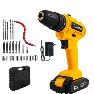 Furadeira Impacto elétrica Parafusadeira 12v Chave de 24acessóriios para fusadeira a bateri