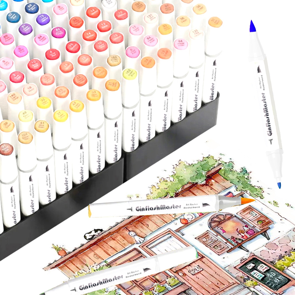 Ginflash Pincel E Ponta Fina Caneta Marcadora De Arte Em Quadrinhos Esboço Marcadores À Base De Álcool Pontas Duplas Marcador Para Colorir Manga Desenho Animação