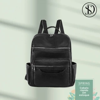 Mochila impermeável de couro PU com vários compartimentos para senhoras de grande capacidade