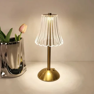 Abajur Recarregável de Mesa dourado Aço inoxidável Luz Touch sem fio LED Luminária de mesa P/quarto