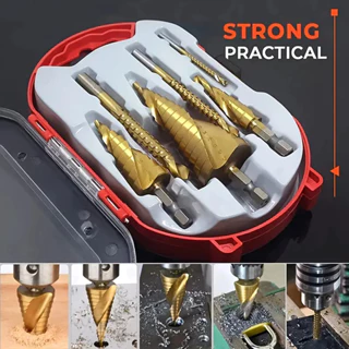 Kit 6 Brocas Titânio Escalonada Amarela Aço e Broca Corte Lateral Marcador Punção Com Caixa