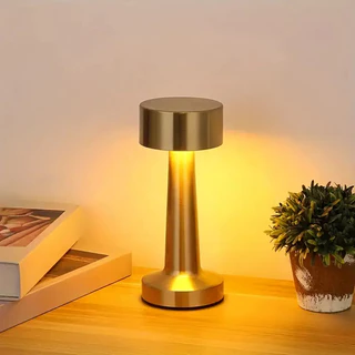 Candeeiro de mesa de Metal dourado Candeeiro de toque LED sem fio recarregável