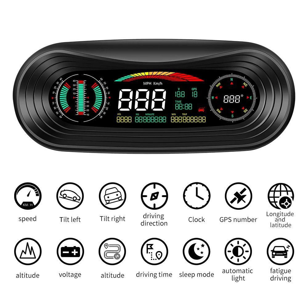 P18 Head Up Display Car Speed RPM GPS HUD Inclinometer Off Road Car ...