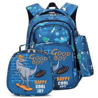Kit Mochila Escolar Dinossauro Infantil Masculina - 3 Peças com Lancheira Térmica e Estojo de Lápis