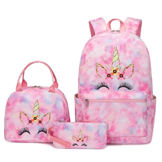 Kit Mochila Escolar Unicórnio Infantil Feminina + Lancheira Termica + Estojo Grande Menina