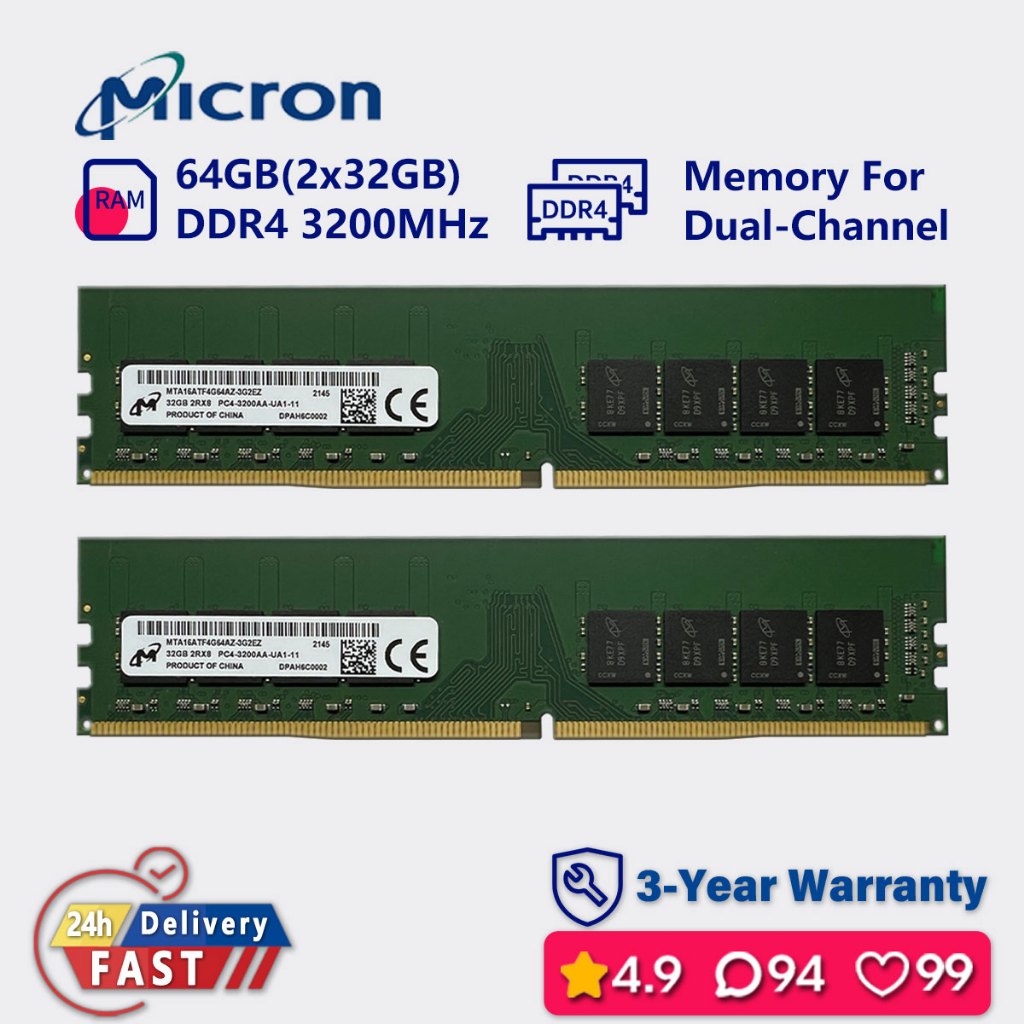 MICRON 16gb 32gb 64gb 3200mhz ddr4 Memória De Desktop De Canal Duplo ...