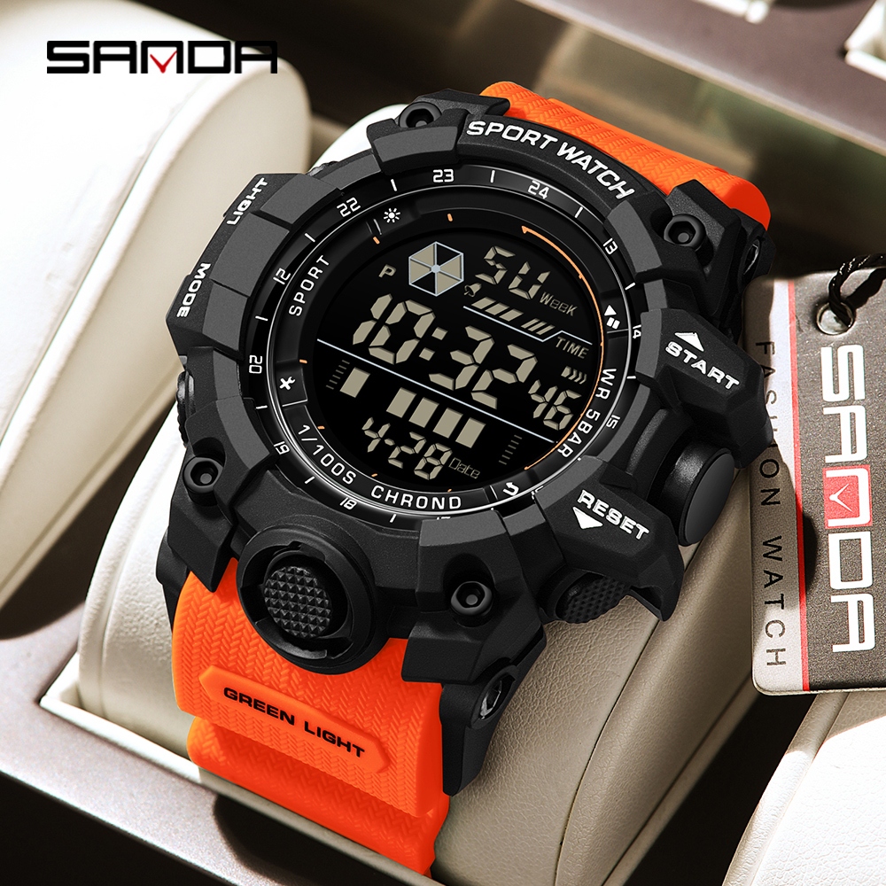 SANDA 6229 Moda Masculina Relógio Eletrônico Esportivo Multifuncional À ...