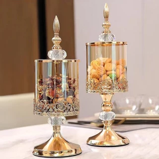 Frasco De Armazenamento De Vidro Cristal Com Tampa Estilo Europeu Americano Sala De Estar Mesa De Café Jarra De Doces ,