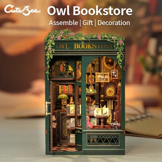 CUTEBEE OWL BookStore Book Nook DIY Doll House Retro Estilo Casa Miniatura Novidade Brinquedos 3D Puzzle