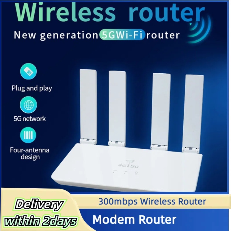 Roteador WiFi 4G/5G LTE Sem Fio WiFi6 - 300Mbps, 4 Antenas Dobráveis, Hotspot Portátil com Suporte para Nano SIM, Compat