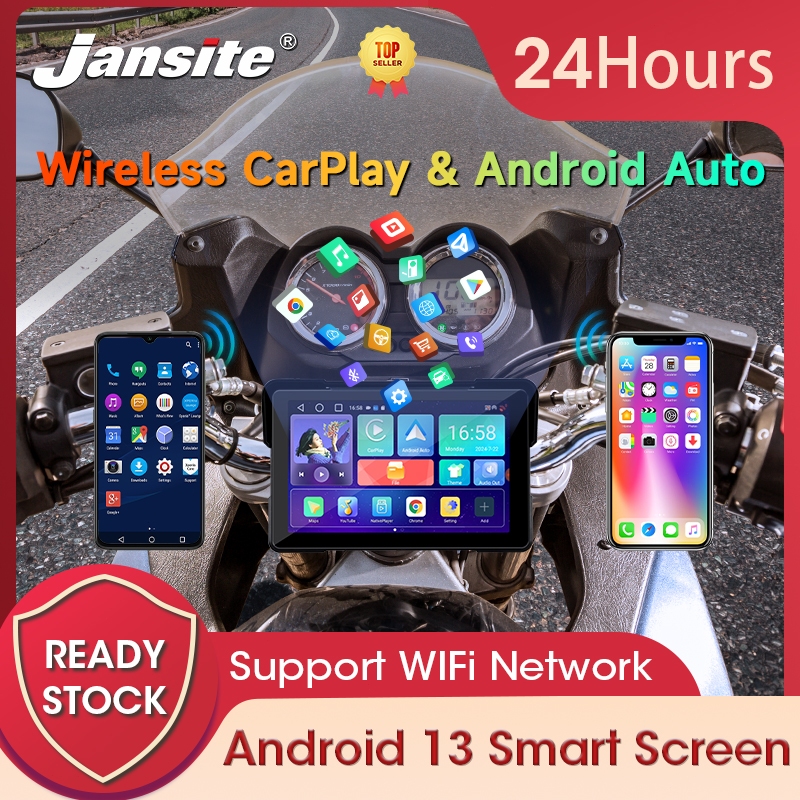Navegador Portátil Para Motocicleta Jansite IPX7 À Prova D'água 4 Núcleos2 + 32 Gb Android 13 Sem Fio Apple CarPlay