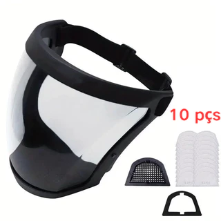 Máscara protetora facial completa Óculos transparentes antipoeira com 10 filtros