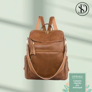 Mochila feminina antirroubo de couro macio vintage pu marrom