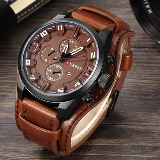 CUR-M8225 Relógio De Quartzo Masculino De Couro Com Mostrador Grande