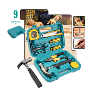 Kit De Estojo De Ferramentas 9 Peças , Alicate De Martelo , Chave De Fenda , Fita Métrica Portátil