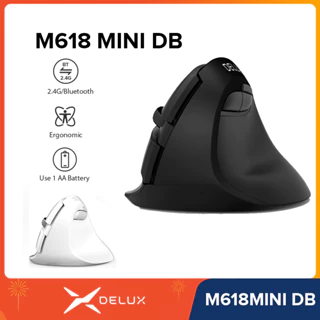 Delux M618Mini DB Sem Luz Silencioso Duplo Fio 2.4GHz Bluetooth Ergonômico Vertical Mouse AA Bateria Versão Para PC Escr