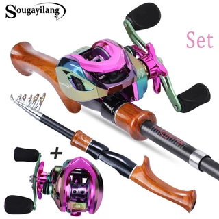 Sougayilang Max Drag 10Kg Conjunto De Pesca 1.6M Vara Fundida Com Cabo De Madeira E 12 + 1BB 7.2 : 1 Relação De Engrenag