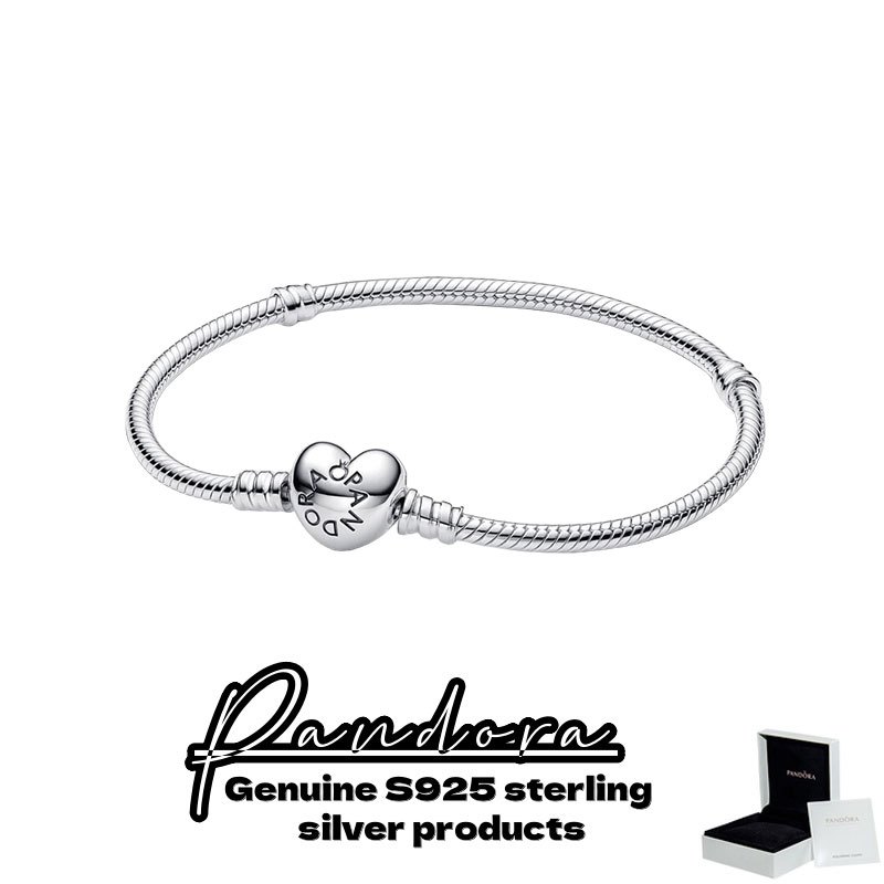 Joias De Prata Pura S925 Autênticas Originais (Com Caixa Pandora) Momentos Coração Fecho Pulseira De Corrente De Cobra