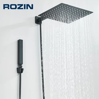 Kit Ducha Chuveiro De Banheiro 30cm Inox Quadrada Com Ducha Manual+1,5m Mangueira Preto/Cromado