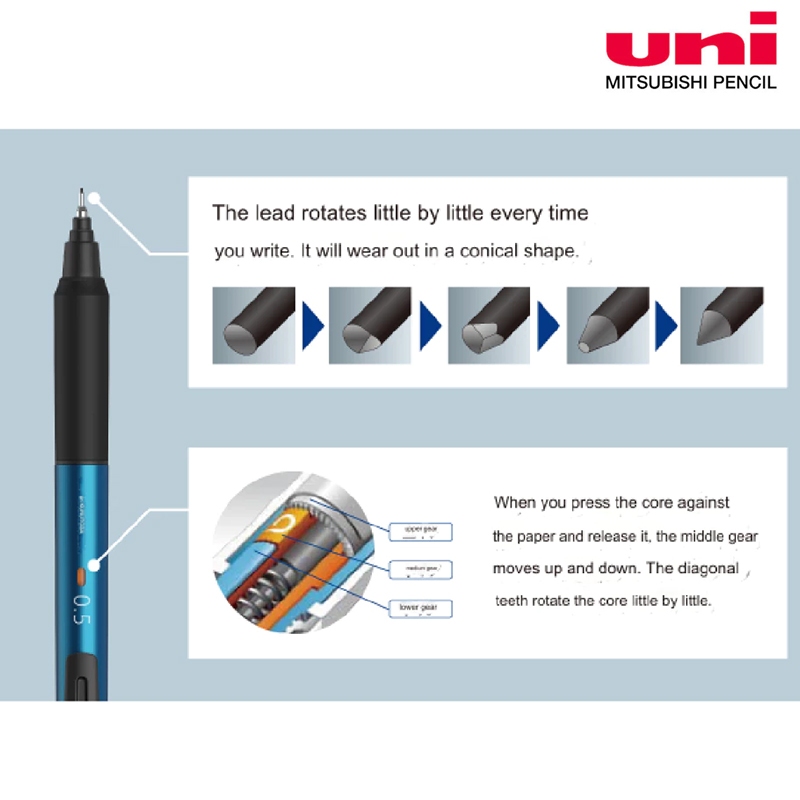 筆記具 uni KURU TOGA 0.5 Uni M5-KS Kuru Toga Lápis Mecânico Modelo 0.5mm Núcleo Rotativo