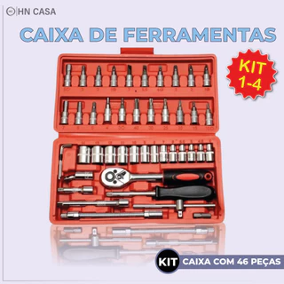 Kit de Ferramentas com 46 Peças + Maleta com Jogo de Soquete Reversível Catraca | Conjunto de Chaves