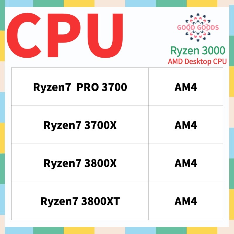 Ryzen7 PRO 3700 Ryzen7 3700X Ryzen7 3800X Ryzen7 3800XT AMD Ryzen 3000 ...