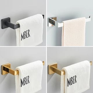 Porta Toalha Rosto Para Banheiro 26cm Quadrado Inox Titular Instalação Perfuração Ouro/Preto
