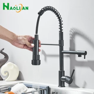 Torneira De Cozinha Gourmet Bancada Alça Única Preta Com Spray Misturador Flexível Metal