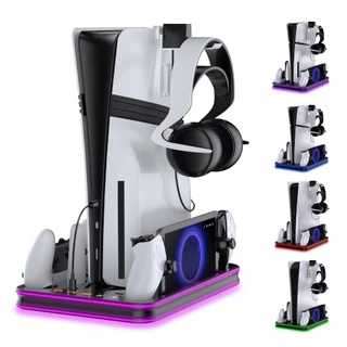 Suporte de Refrigeração Multifuncional LED RGB com Carregamento Duplo de Controle e PS5 Portal para PS5 Pro/PS5 Slim/PS5