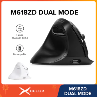 Delux M618ZD Botão Silencioso Para Canhotos De Modo Duplo Bluetooth 3.0 5.0 2.4 Ghz Recarregável 500mAh Mouse Vertical E