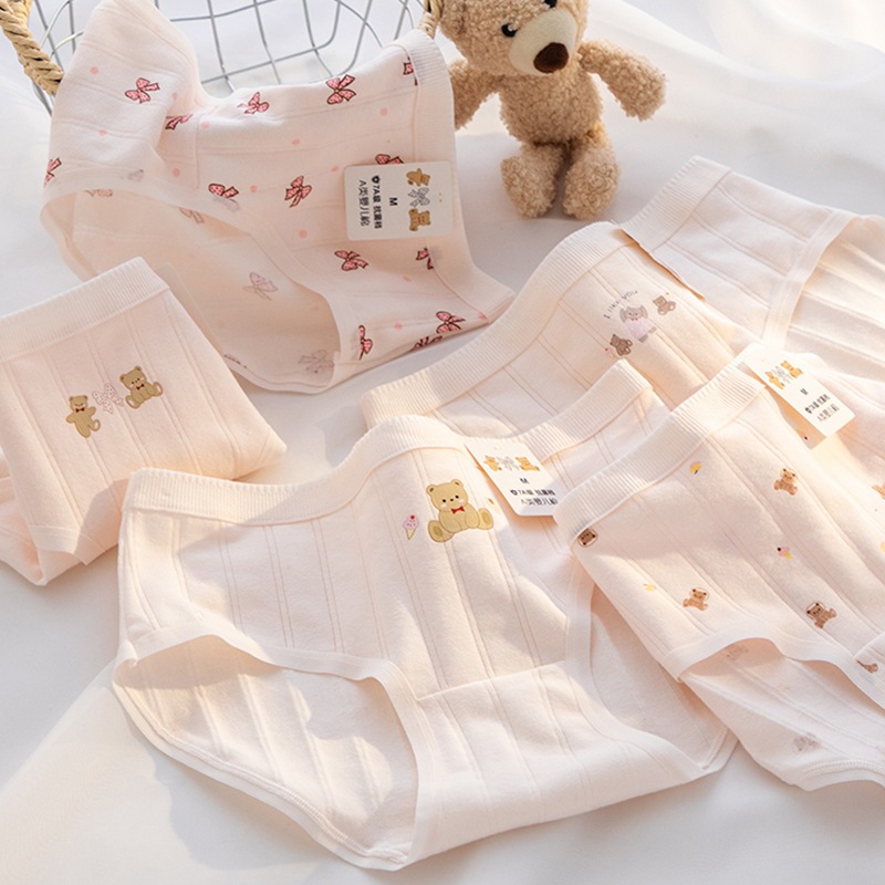 Algodão Meninas Calcinha Elasticidade Underpant Lingerie Respirável Bonito Impresso Urso Senhoras Macio Roupa Interior F