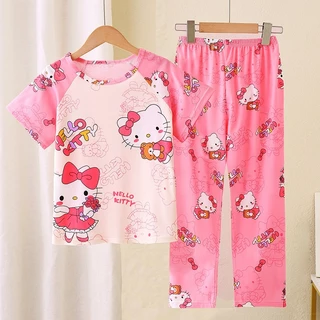 Pijamas infantis meninas casuais confortáveis desenhos animados Loungewear calças de manga curta em Oferta na Shopee