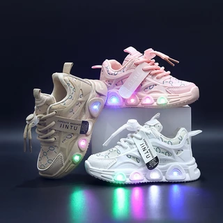 2025 Novo Estilo tênis infantis meninos estudantes casuais sapatos de placa alta meninas sapatos de bebê LED sapatos