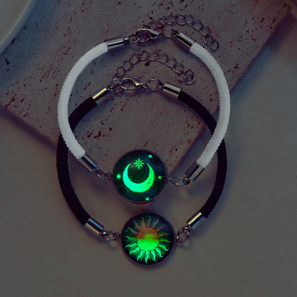 2 Pçs/set Colorido Sol Lua Aço Inoxidável Tempo Luminoso Gemstone Casal ...