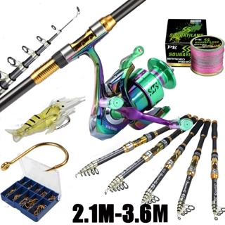 Sougayilang 2.1M-3.0M Vara De Pesca Giratória De Fibra De Carbono 5.0 : 1 Relação De Engrenagem Combos De Carretel Teles