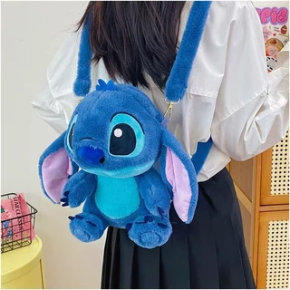 Stitch mochila de pelúcia dos desenhos animados, mochila das crianças do jardim de infância, boneca multifuncional do po