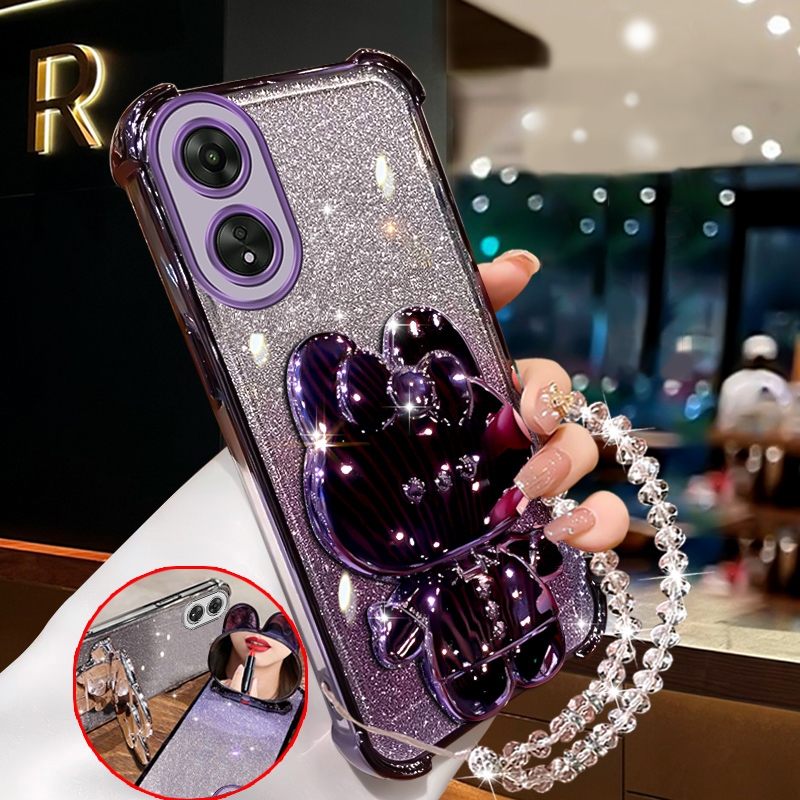 Cover Per Oppo A18 4G / Oppo A38 4G Con Glitter - Custodia In Silicone Morbido TPU, Bordo Elettroplaccato, Effetto Rosa Gradiente, Antiurto