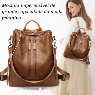 Mochila Feminina De Couro Impermeável Grande Mochila De Viagem Casual Bolsa De Ombro Universitária