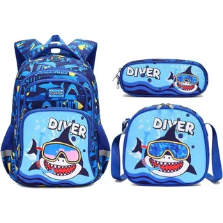 Kit Mochila Menino Escolar de Costas com Lancheira Infantil Masculina e Estojo Lápis