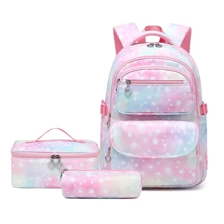 Kit Mochila Escolar Infantil Menina 4 Divisórias Com Bolsa Lancheira Térmica e Estojo Grande