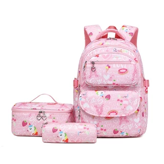 Kit 3 Peças Mochila Escolar Feminina Infantil + Lancheira Grande + Estojo Menina Unicórnio